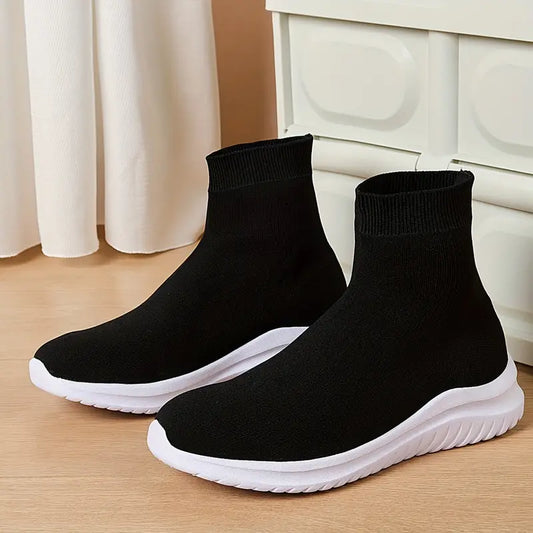 Men's High-Top Sneakers – Breathable Knit, Lace-Up, Non-Slip EVA Sole for Casual Fall/Winter Wear