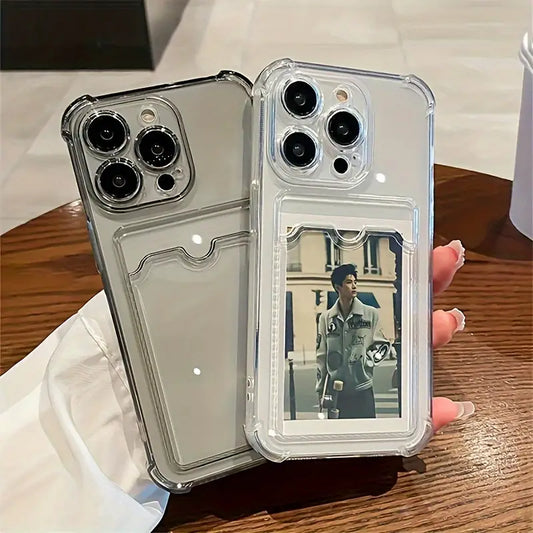 Durable Transparent TPU Phone Case with Card Slot for iPhone 11-15 Series - Drop-Proof Protection